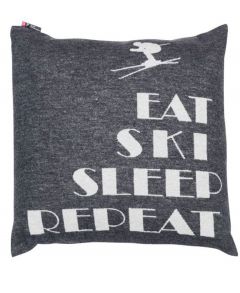 Eat, Ski, Sleep, Repeat Charcoal Cushion
