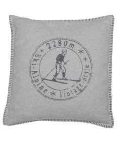 Grey Vintage Skier Cushion 50x50cm